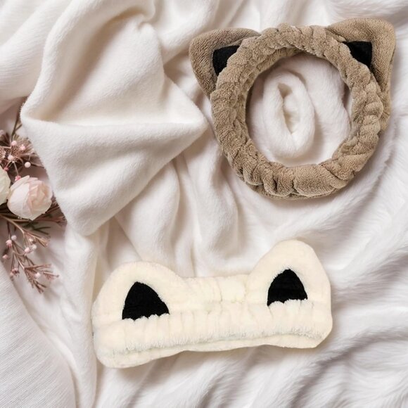 2 Pcs Cat Ears Headband Spa Headbands for Washing Face Headband Beige Khaki - Picture 6 of 9